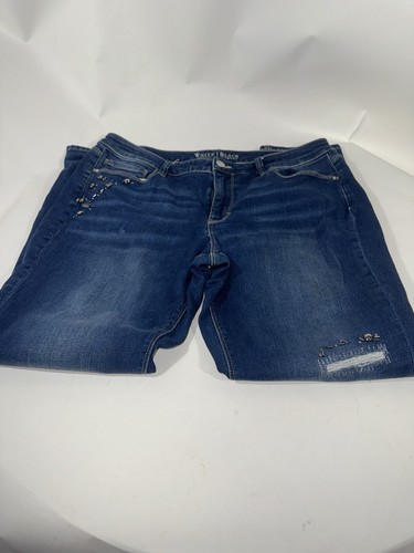 Pantalones de mezclilla White House Black Market talla 14 azul oscuro ajustados elásticos detalles de cuentas - Imagen 8 de 13