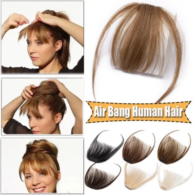 S-NOILITE Women Thin Neat Air Bangs Remy Human Hair Extensions Clip In Fringe Topper Piece
