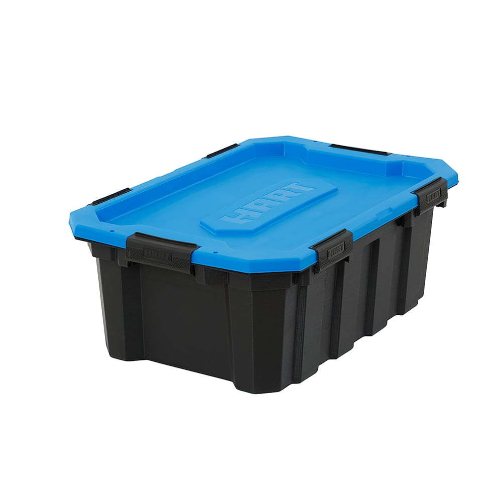HART 18-Gallon Water Resistant Black Storage Bin with Blue Lid