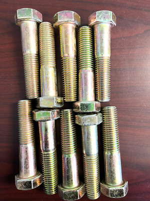 (10) Hex Head 7/8-9 x 4'' Grade 8 Bolts Yellow Zinc Cap Screws Fastenal 15419