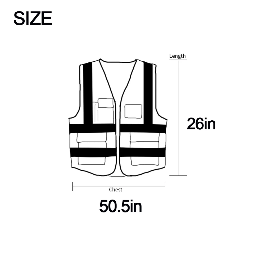 Защитный жилет высокой видимости светоотражающий жилет с 5 карманами XL США - Изображение 3 из 3