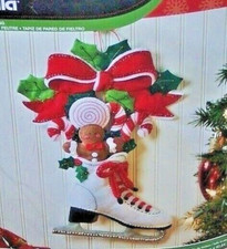 Bucilla HOLIDAY SKATE with Gingerbreadman  Felt Christmas Wall Hanging Kit OOP