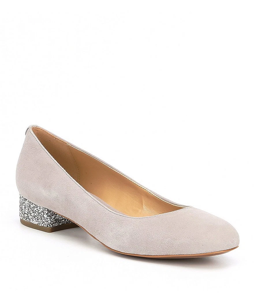 Michael Kors Womens Cher Kitten Glitter Heel Pump Shoes Pearl Grey Suede 6 9 9.5
