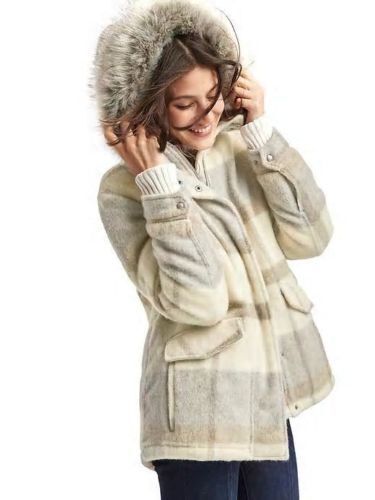 NWT Gap Wool blend parka Jacket Coat, Grey plaid  SIZE S       #464193  v92/1218 - 第 1/5 張圖片