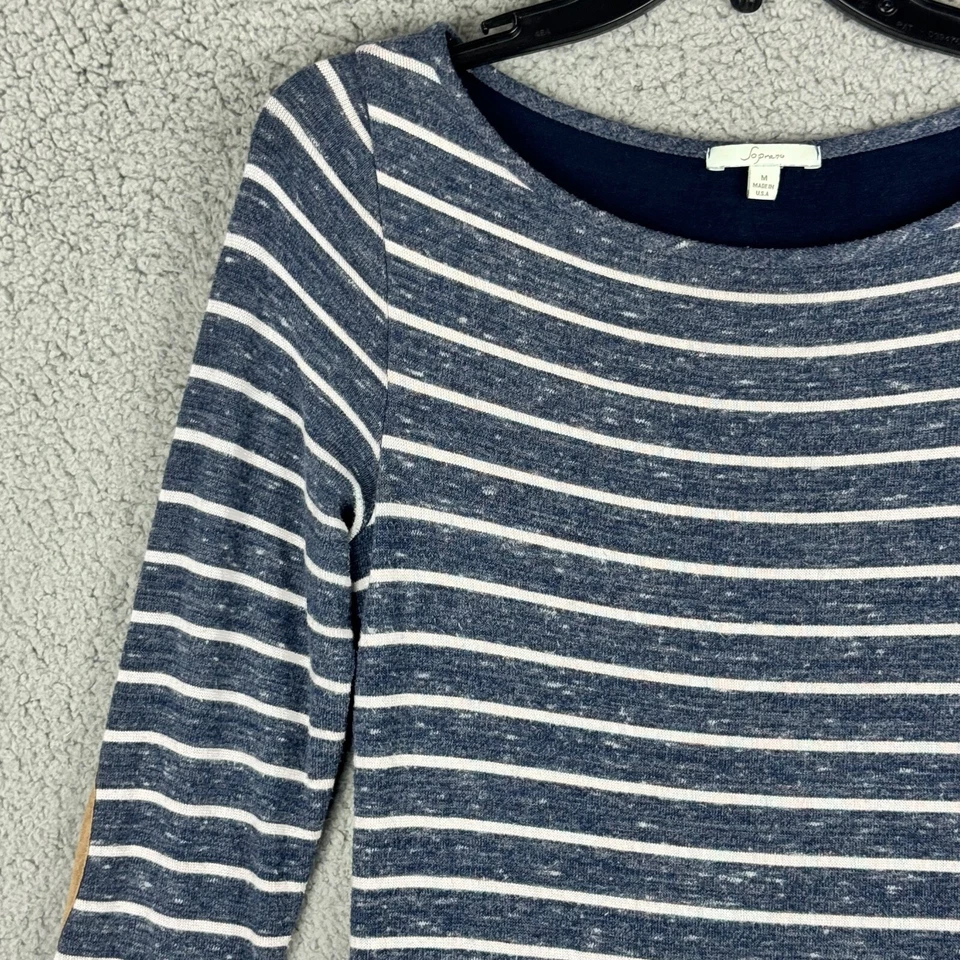 Vestido Suéter Soprano Mujer Medio Azul Rayas Coderas Ajustado Informal Foto 3 de 4