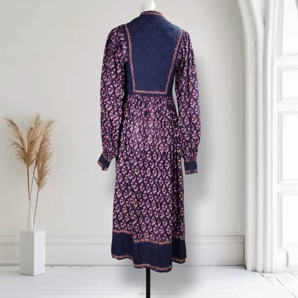 Винтажный 70-х Phool индийский хлопок марлевый блок печати крестьянское платье размер 4 богемное - Изображение 3 из 4