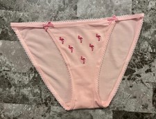 NWT VICTORIA'S SECRET PINK EMBROIDERED FLAMINGO BOW PICOT STRING BIKINI PANTIES