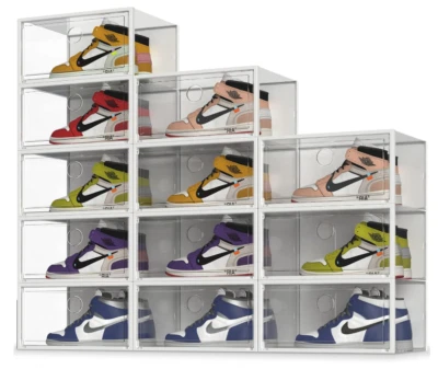 NEW SEE SPRING 12 Pack XX-Large Shoe Storage Display Box Fit Size 13 (Clear)