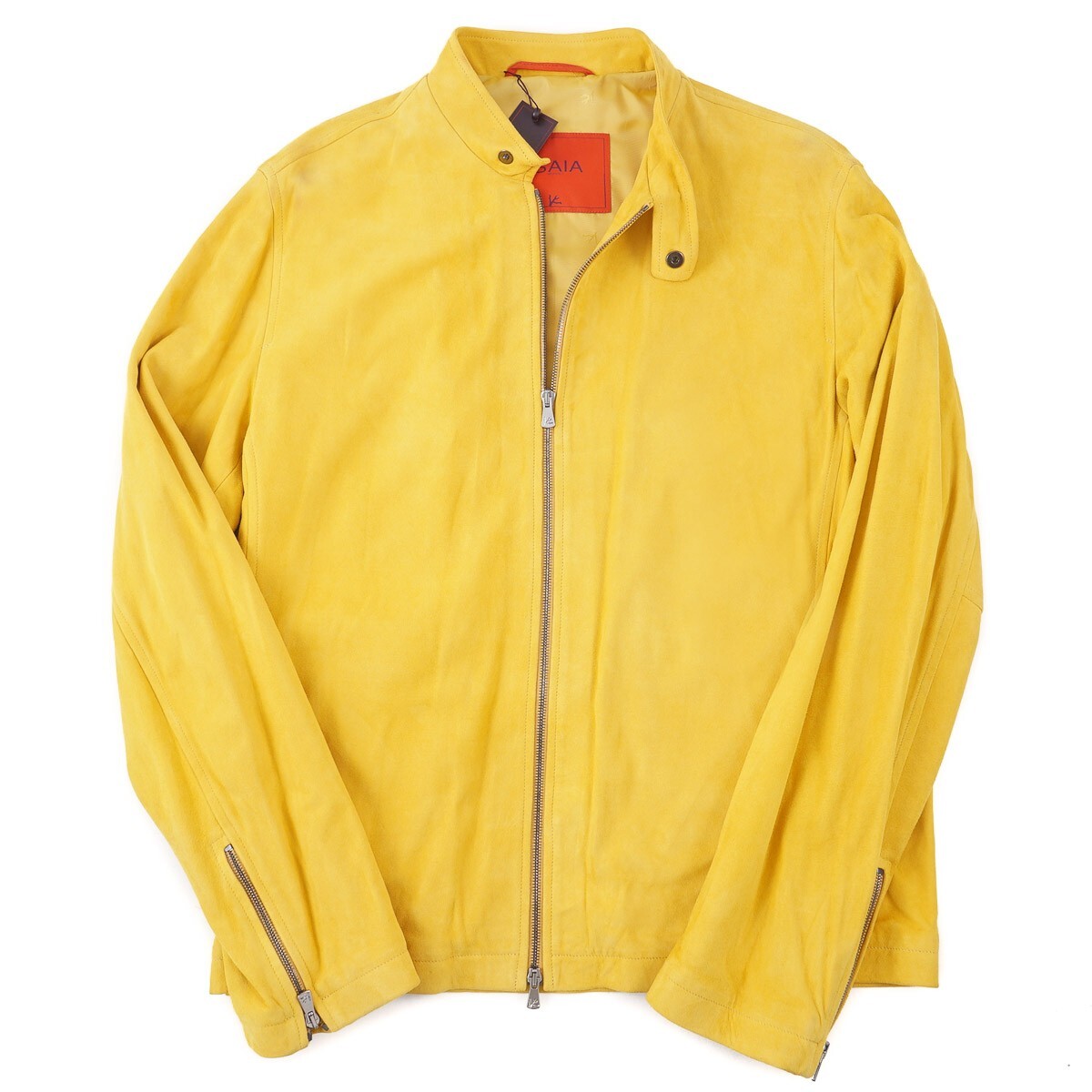 Zipper Yellow Suede Jacket Mens Isaia Golden Yellow Soft Nappa