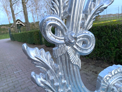 Chairs Italian Rococo Silver Leaf Beechwood Blue Velvet Upholstered Vintage Pair - Picture 6 of 13