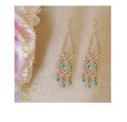 Filigree Chandelier Dangle Drop Earrings $595 New Turquoise 14K Yellow Gold