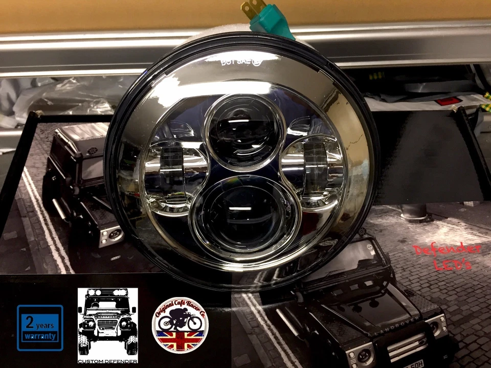 7" Inch LED HEADLIGHT PAIR Land Rover Defender DOT SAE E Approved CHROME 734C - Image 2 of 4