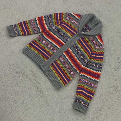 Janie Jack Fair Isle Sweater Boys 4 Gray Orange Blue Multi Shawl Collar Cardigan - Picture 9 of 15