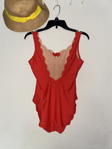 J Crew Coral Scalloped One-Piece Swimsuit Size S - Picture 2 of 5