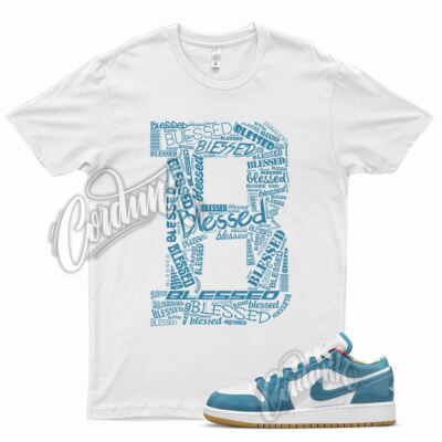 BLESSED T Shirt for J1 1 Low SE Barcelona Cyber Teal Armory Navy Big Kids
