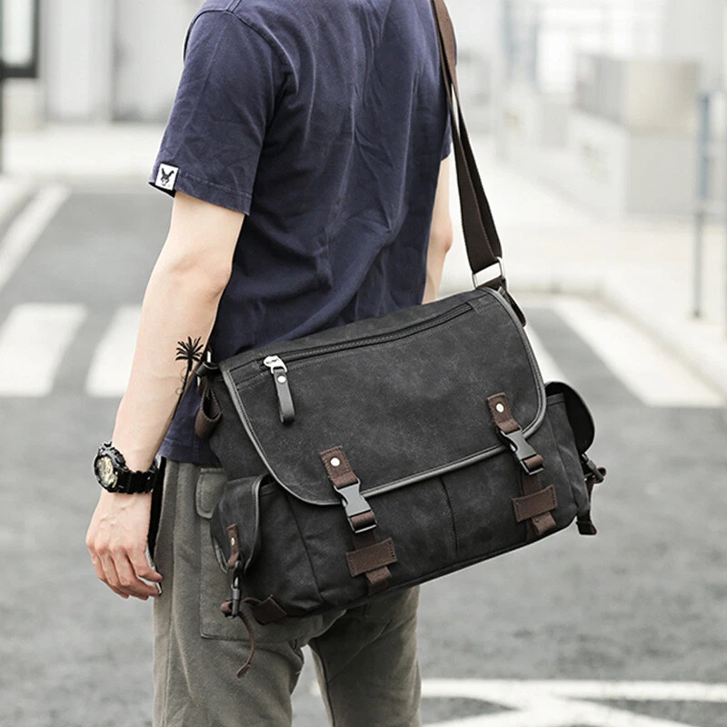 Men Canvas Messenger Shoulder Crossbody School Bag Satchel Buckle Large  Capacity