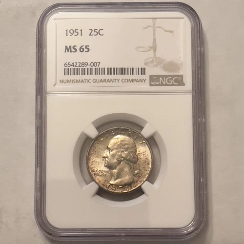 1951 Washington Silver Quarter NGC MS65 Gold Toning
