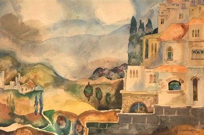Moshe Muller (israelisch, 20. Jahrhundert) postimpressionistisches Aquarell