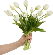 15 Pcs White Artificial Tulips Real Touch Faux Flower Bouquet Decor
