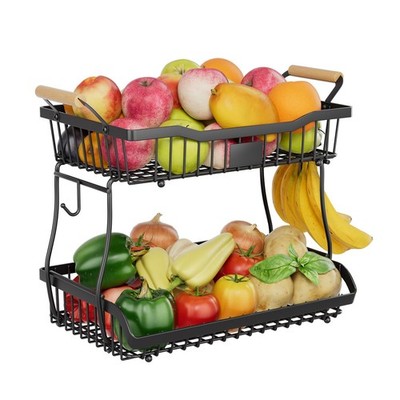 Fruit Basket 2-Tier Detachable, with Banana Hangers & Rust-Proof Metal Mesh, ...