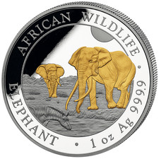 2026 African Wildlife Elephant Silver Coin - Somalia - Partially Refined - 1 oz BU 117.23 per troy oz
