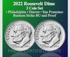 2022 P & D ROOSEVELT DIME 2 COIN SET GEM BU  FREE SHIPPING