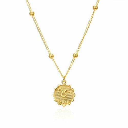 12 Constellation Symbol Zodiac Coin Pendant Necklace Women Choker Clavicle Chain - Picture 10 of 20