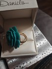Vintage KJL Turquoise Blue Rose Ring, Size 8 Estate — photo 2