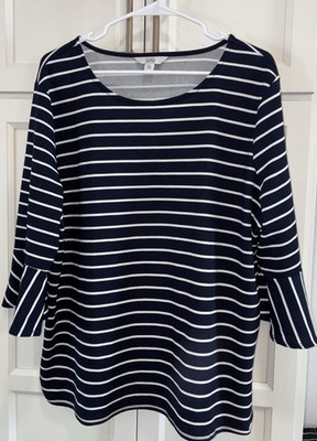 Croft & Barrow Women's Navy and White Ruffled Bell Sleeve Blouse Plus Size XXL