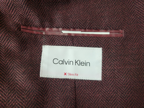 Calvin Klein Unstructured Burgundy Herringbone Slim Sport Coat Jacket NWT 48L - Picture 8 of 13