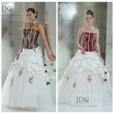 Ruched Brown Red Ivory Wedding Dress Wedding Dress Handmade Floral 32-60