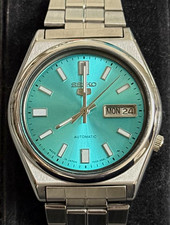 Seiko 5 Automatic Men’s Watch Ice Blue Sunburst Dial 17 Jewels 7009 Japan made