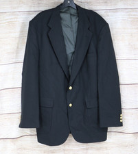 Stafford Men's 44L Sport Coat Black Wool Blend Gold Buttons Jacket Blazer