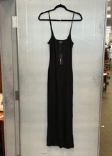 Fashion Nova Black Soft Lounge Long Slip Dress Scoop Neck SL NWT Sz M