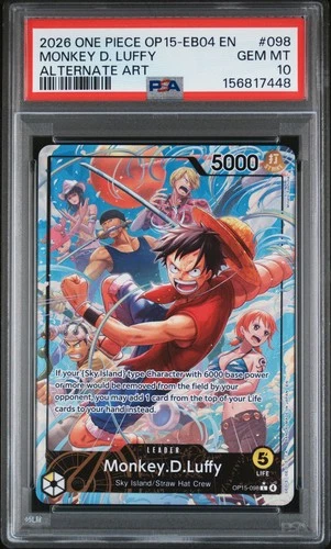 2026 ONE PIECE OP15-EB04-ADVENTURE ON KAMI'S ISLAND #098 MONKEY D. LUFFY PSA 10