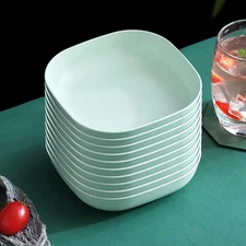10 Green Square Stackable Dinner Plates – Durable Modern Home Kitchen Tableware