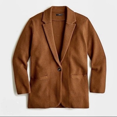 NWOT J Crew Small Merino Wool Blend Cecile Relaxed Knit Sweater Blazer Brown