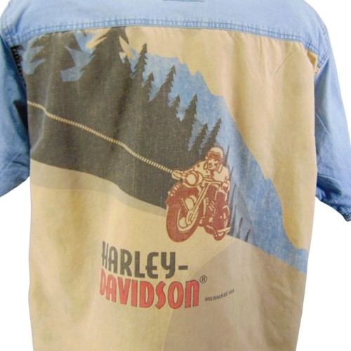Vintage Harley-Davidson Jeanshemd XL Knopfleiste Biker Grafik hinten 1990er - Bild 3 von 11