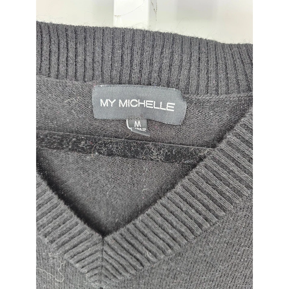 My Michelle женщин черный длинным рукавом ребристый v-образным вырезом колена платье размер M - Изображение 3 из 4