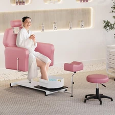Pedicure Station with Stool, Reclining Pedicure Chair with Foot Massage Basin US