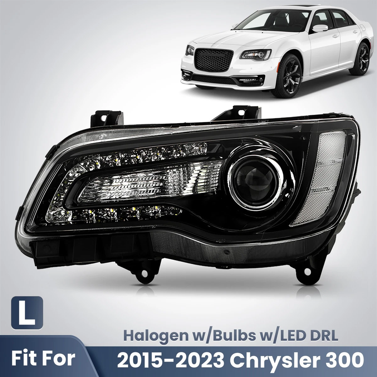 Faros Delanteros LED Con DRL Para Chrysler 300 2011-2023 | Negro | Incluye Bombillas