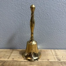 Vintage Brass Dinner Bell With Brass Handle 8.5” Tall  EUC
