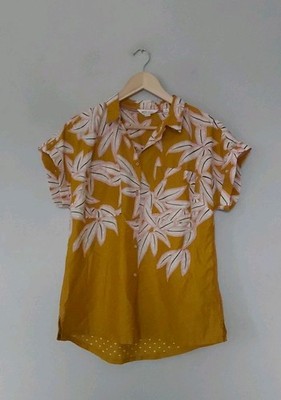 White Stuff Ellie Bio-Baumwolle Shirt Ocker Multi Größe 12 neu ohne Etikett QVC 