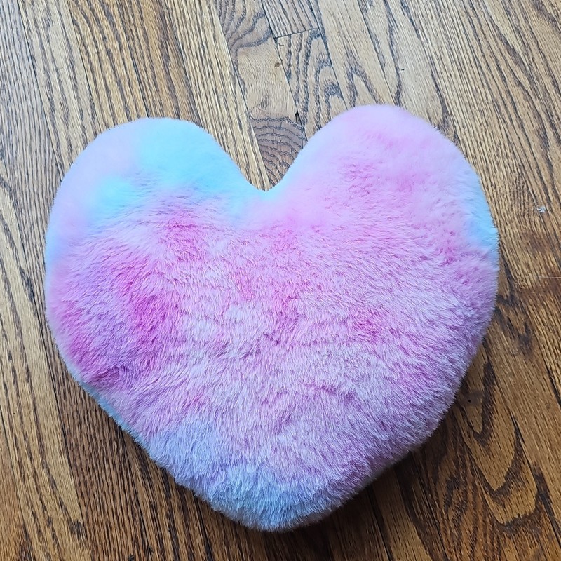 Plush Faux Fur Heart Throw Pillow, Pink Blue White, Kids Decorative