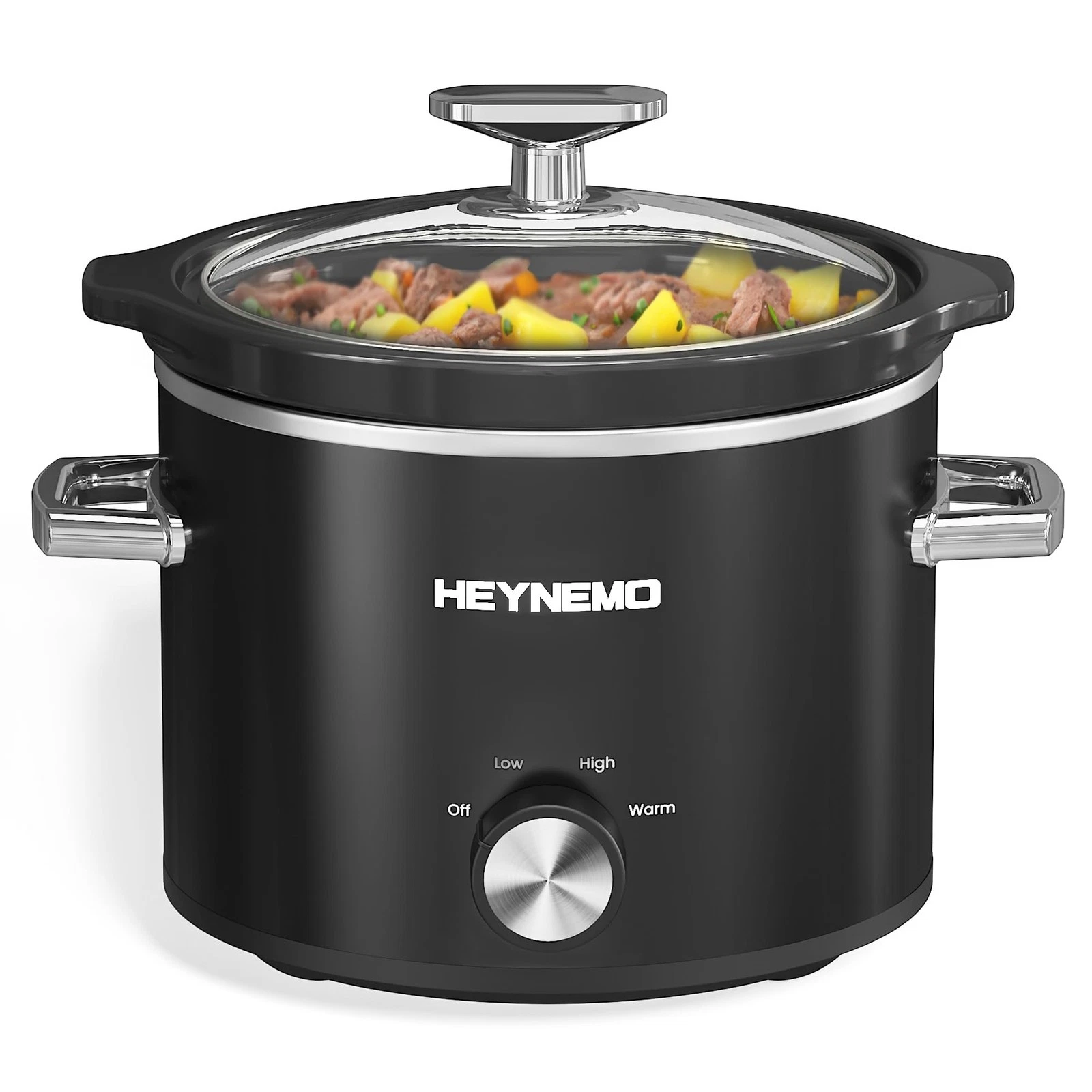 Slow Cooker Small 2 QT Adjustable Temp Ceramic Pot Stainless Steel Black