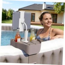 Hot Tub Table Tray with Adjustable Phone Holder, 2 Drink Brown Hot Tub Table