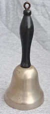 Vintage Small Metal With Black Wooden Handle Hand Held School / Dinner Bell