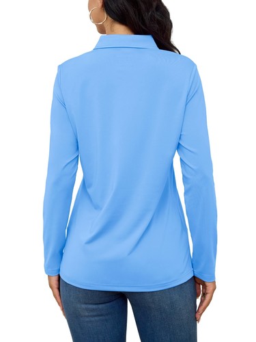 UPF50+ Women's Polo Shirts Quick Dry Long Sleeve Sport Performance Golf T-Shirt - Picture 2 of 48