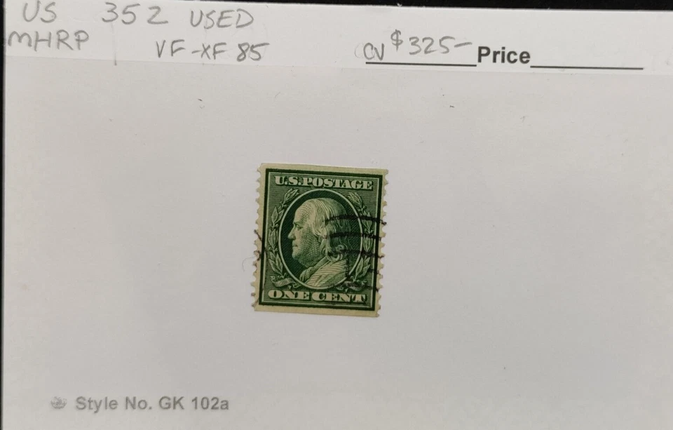 MATT'S STAMPS SCOTT #352 1-CENT BENJAMIN FRANKLIN ISSUE, USED, VF-XF 85 CV$325 - Image 3 of 3