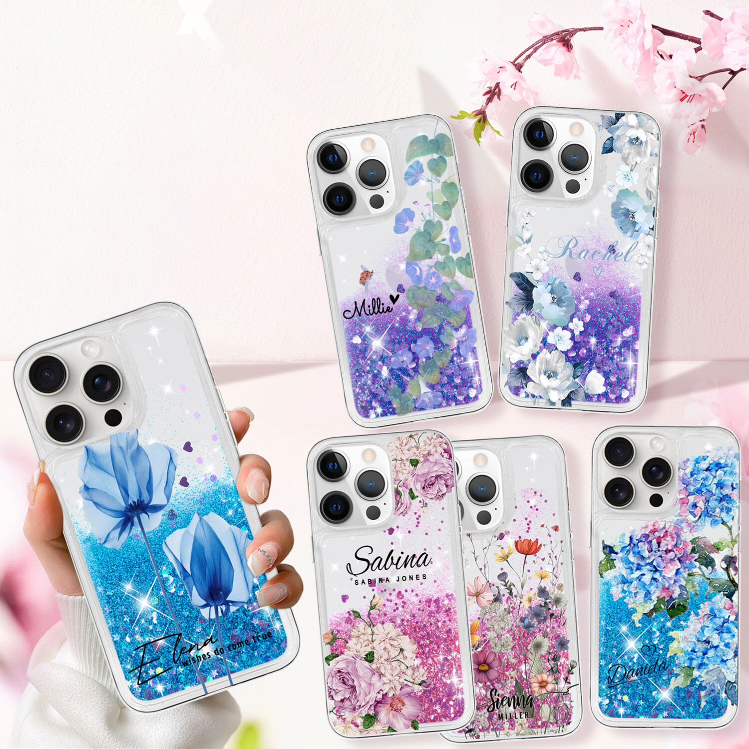 Glitter Clear Custom Phone Case for iPhone 12 13 14 15 16 Pro Max-image